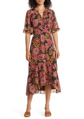 Maggy London Floral Ruffle Faux Wrap Midi Dress