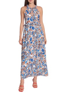 Maggy London Floral Ruffle Maxi Dress in Soft White/Blue at Nordstrom Rack