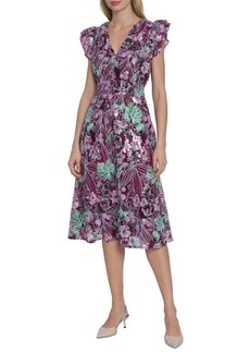 Maggy London Floral Sequin Midi Dress