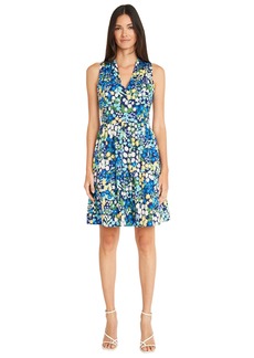 Maggy London Floral Sleeveless Tiered Fit & Flare Dress in Navy/Trueblue at Nordstrom Rack