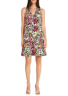 Maggy London Floral Sleeveless Tiered Fit & Flare Dress in Black/Raspberry at Nordstrom Rack