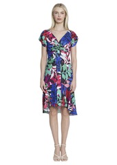 Maggy London Floral Women-V-Neck Tropical Print Cocktail & Wedding Guest Cap Sleeve Flared Skirt Formal Dress