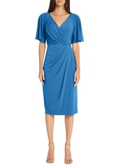 Maggy London Flutter Sleeve Faux Wrap Dress in Ming Green at Nordstrom Rack