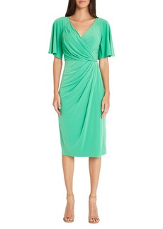 Maggy London Flutter Sleeve Faux Wrap Dress in Ming Green at Nordstrom Rack