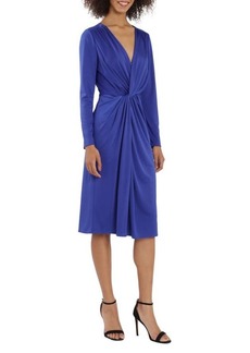 Maggy London Front Twist Long Sleeve Jersey Midi Dress in Blue at Nordstrom