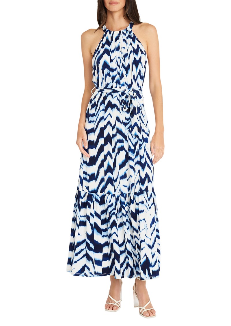 Maggy London High Neck Maxi Dress in Soft White/Blue Sapphire at Nordstrom Rack