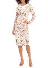 Maggy London Ity Floral Long Sleeve Jersey Sheath Dress in Soft White/Rose at Nordstrom