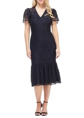 Maggy London Lace Ruffle Hem Dress in Navy at Nordstrom