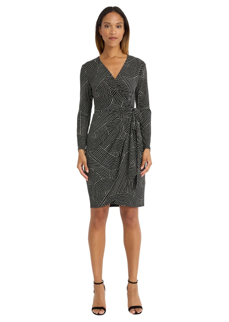 Maggy London Long Sleeve Knee-Length Wrap Women-Perfect Birthday Cocktail Formal and Graduation Dress