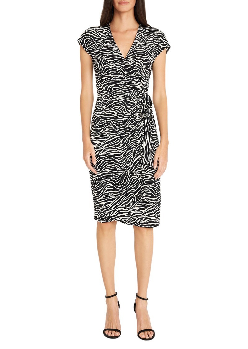 Maggy London Matte Jersey Short Sleeve Wrap Dress in Soft White/Black at Nordstrom Rack