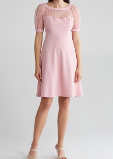 Maggy London Mesh Illusion Short Sleeve Dress in Shell Pink at Nordstrom Rack
