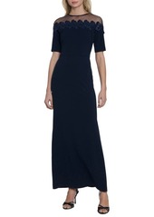 Maggy London Mesh Yoke Beaded Gown