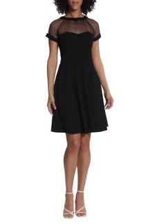 Maggy London Mesh Yoke Fit & Flare Dress in Black at Nordstrom