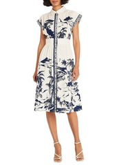 Maggy London Placed Print Stretch Cotton Midi Shirtdress