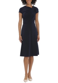 Maggy London Pleated Fit & Flare Dress in Moonlight Navy at Nordstrom Rack