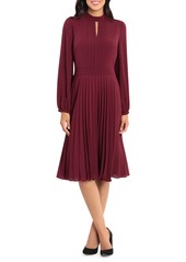 Maggy London Pleated Long Sleeve Midi Dress in Oxblood at Nordstrom