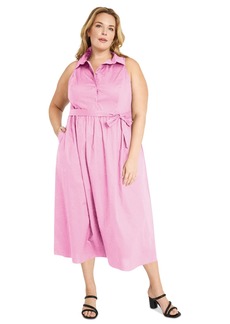 Maggy London Plus Size Belted Shirtdress - Pastel Lavender