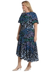 Maggy London Plus Size Floral-Print Midi Dress - Black Blue