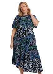 Maggy London Plus Size Floral-Print Midi Dress - Black Blue