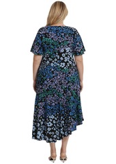 Maggy London Plus Size Floral-Print Midi Dress - Black Blue