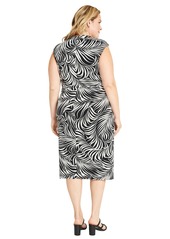 Maggy London Plus Size Printed Midi Dress - Black/Soft White