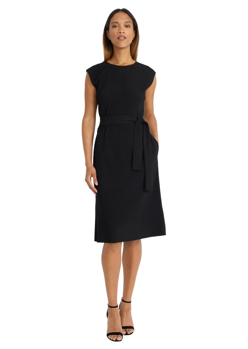 Maggy London Plus Size Women's Midi Sheath Cap Sleeves-Self-Tie Belt-Textured Rib-Knit Fabric-Versatile Cocktail Dress