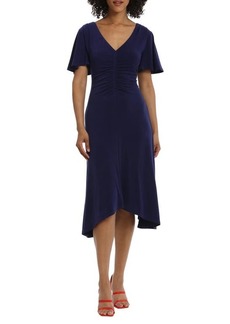 Maggy London Ruched Flutter Sleeve Midi Dress