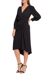 Maggy London Ruched Long Sleeve High-Low Midi Dress in Black at Nordstrom Rack
