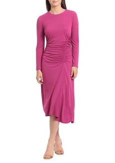 Maggy London Ruched Long Sleeve Midi Dress in Festival Fuchsia at Nordstrom