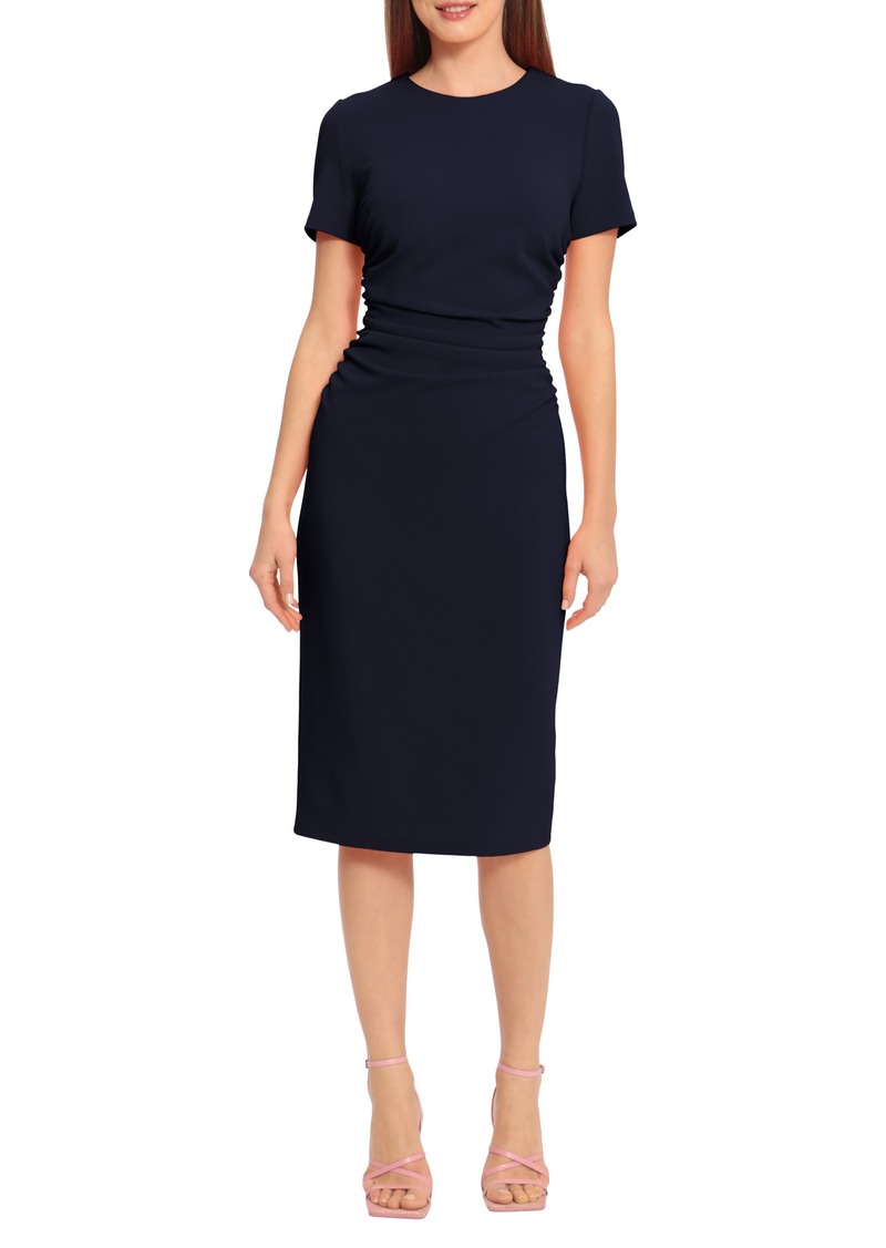 Maggy London Ruched Short Sleeve Midi Dress in Navy at Nordstrom Rack