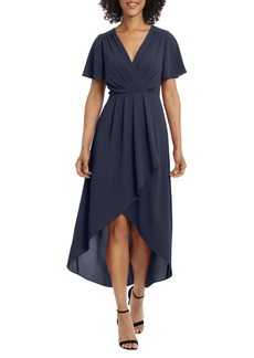 Maggy London Short Sleeve High-Low Faux Wrap Dress in Navy Blazer at Nordstrom Rack