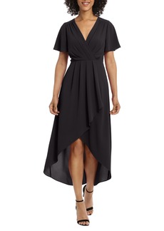 Maggy London Short Sleeve High-Low Faux Wrap Dress in Black at Nordstrom Rack