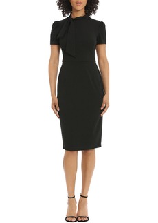 Maggy London Tie Neck Puff Sleeve Scuba Crepe Dress in Black at Nordstrom Rack