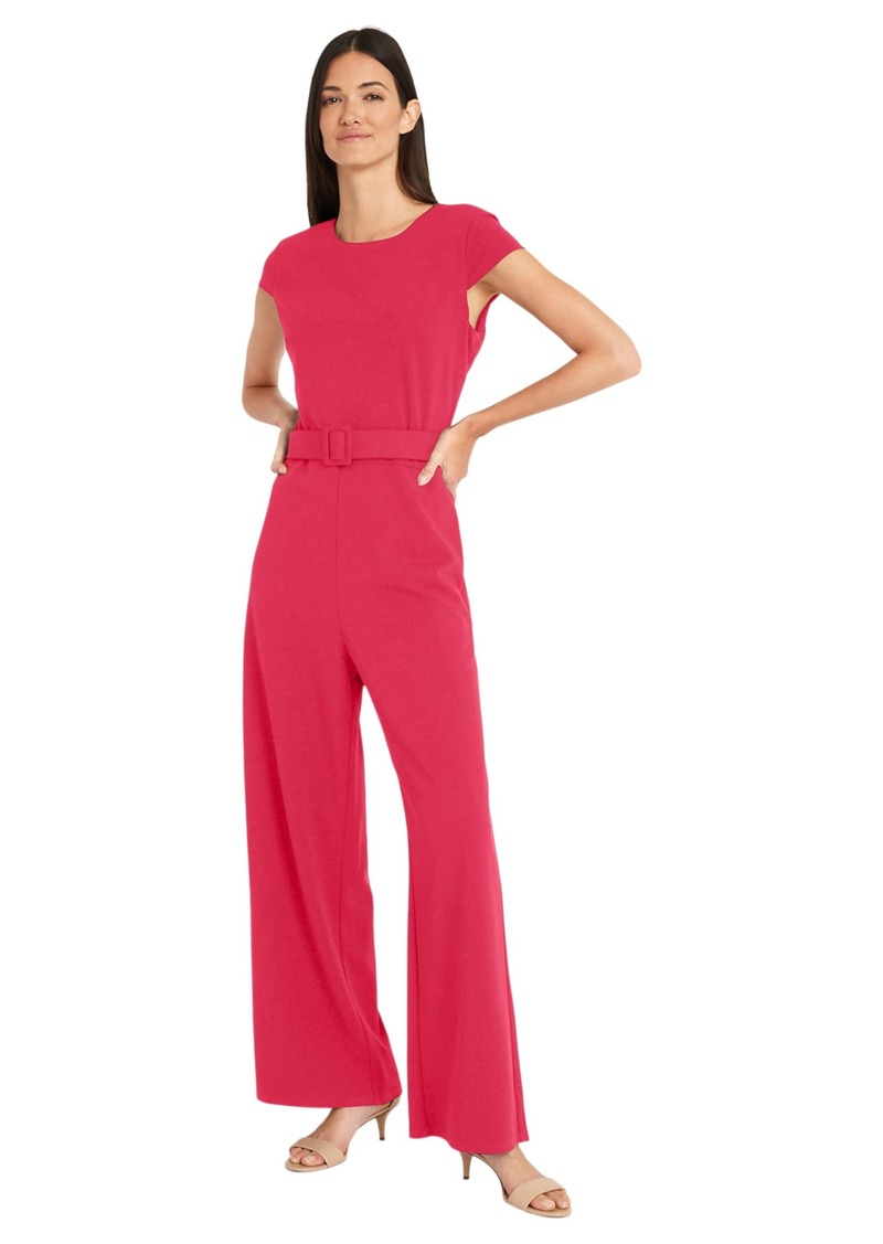 Maggy London Women's Belted Wide Pant Leg Jumpsuit Workwear Office Occasion Event Guest of