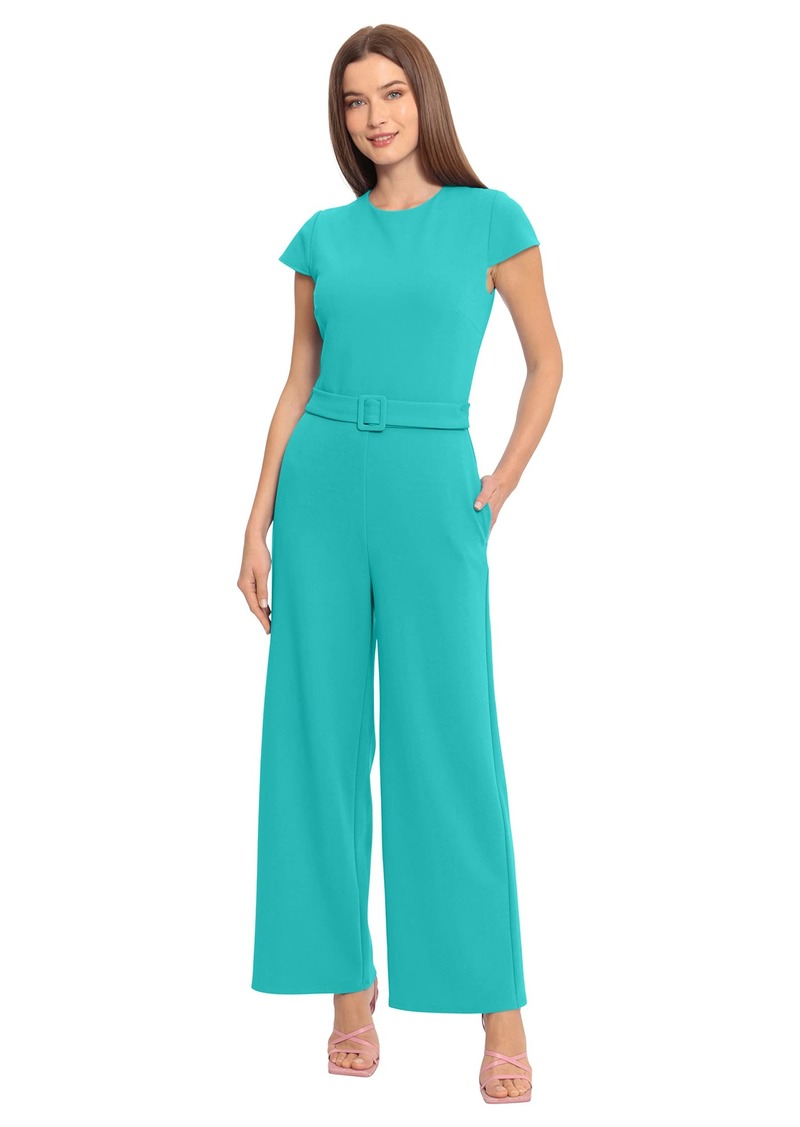 Maggy London Women's Belted Wide Pant Leg Jumpsuit Workwear Office Occasion Event Guest of