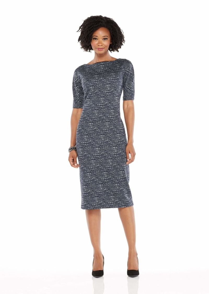 Maggy London Women's Brushed Abstract Jacquard Novelty Sheath with Elbow Sleeve