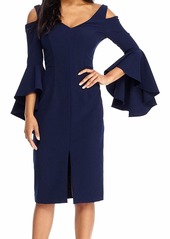 Maggy London Women's Cold Shoulder Sheath Dress with Ruffle Sleeve