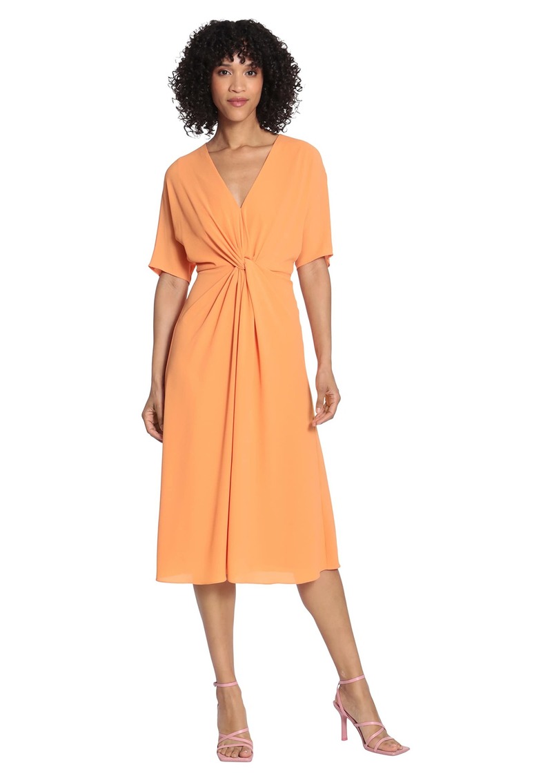 Maggy London Women's Draped Twist Waist V-Neck Dress with Short Sleeves