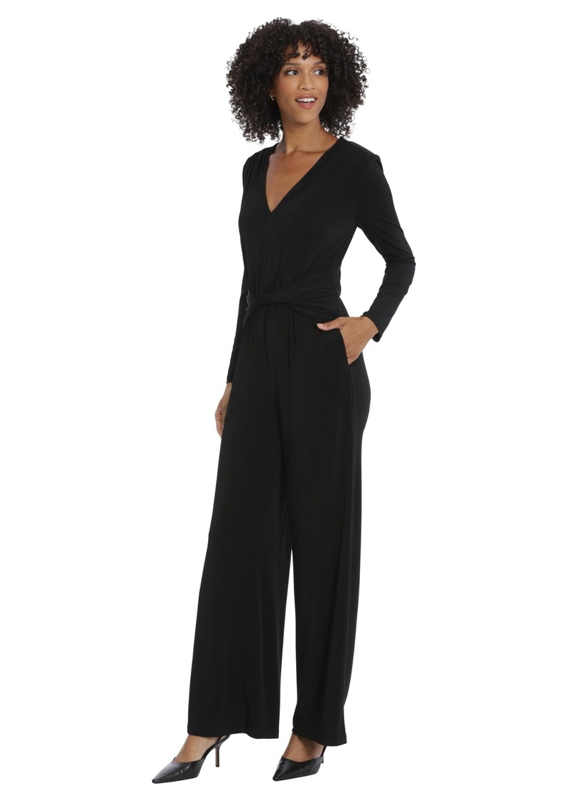 Maggy London Women's Draped Twist Waist V-Neck Long Sleeve Jumpsuit