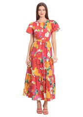 Maggy London Womens Dresses Stretch Cotton Poplin Tiered Maxi   US