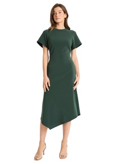 Maggy London Women's Elegant Midi Asymmetrical Hemline-Short Sleeve Fitted Bodice-Versatile Cocktail Dress