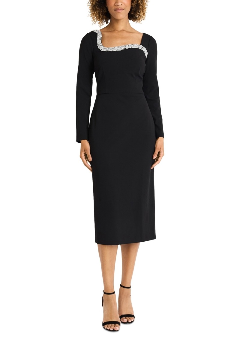 Maggy London Women's Embellished Long Sleeve Sheath Dress - Black