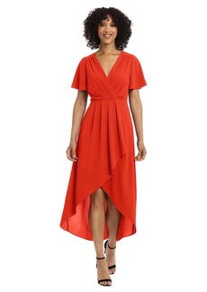 Maggy London Women's Faux Wrap High-Low Dress with Pleat Details Event Occasion Date Guest of Wedding