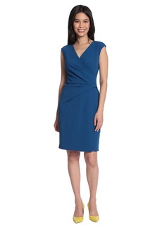 Maggy London Women's Faux Wrap V-Neck Dress with Gathering