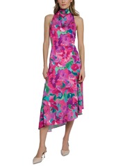 Maggy London Women's Floral Cowlneck Asymmetric Dress - Aqua/pink