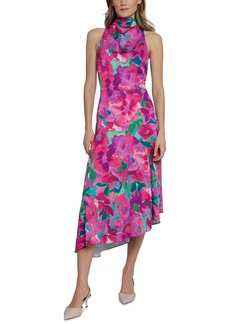 Maggy London Women's Floral Cowlneck Asymmetric Dress - Aqua/pink