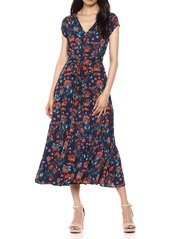 Maggy London Women's Floral Novelty Tiered fit and Flare Navy/red