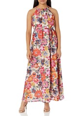 Maggy London Women's Plus Size Floral Printed Halter Maxi with Waist Tie