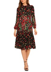 Maggy London Women's Floral Ruffle-Neck Tea Dress - Black/wine