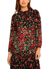 Maggy London Women's Floral Ruffle-Neck Tea Dress - Black/wine